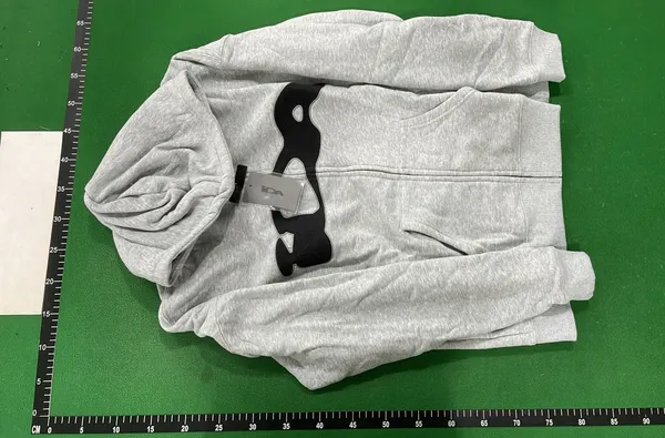 Grey Zip-Up Hoodie With Black Applique Graphic — warehouse QC photo 6