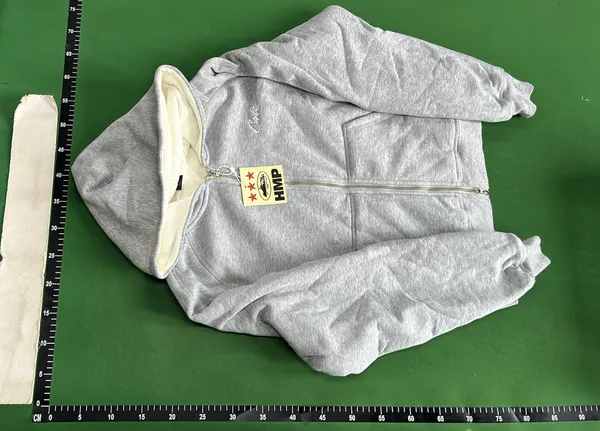 Grey Full Zip Hoodie With Cream Lined Hood — warehouse QC photo 2